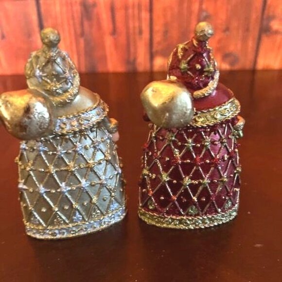 Set Of 2 Santa Claus Figurine Gold & Red christmas decor vintage style tabletop - Picture 2 of 6